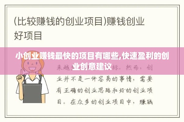 小创业赚钱最快的项目有哪些,快速盈利的创业创意建议