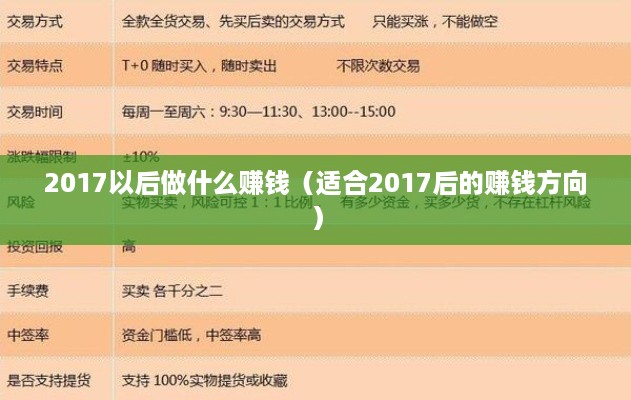 2017以后做什么赚钱（适合2017后的赚钱方向）