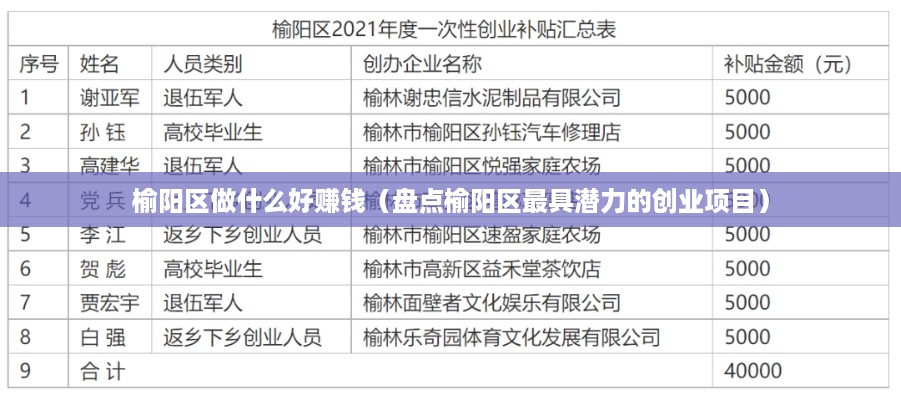 榆阳区做什么好赚钱（盘点榆阳区最具潜力的创业项目）