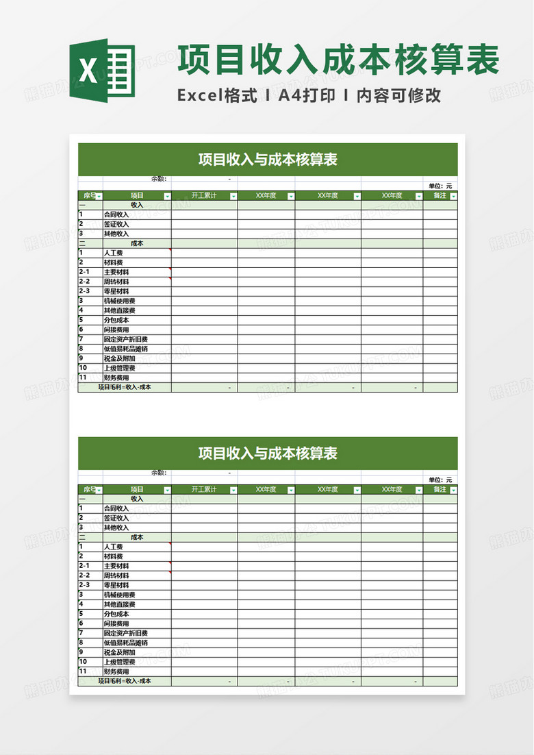 家具加盟项目费用表格范本