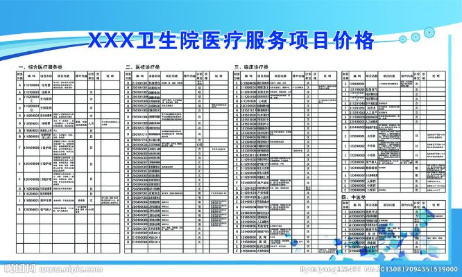 医院加盟项目费用表模板