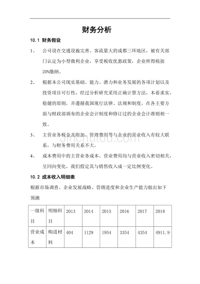 餐饮加盟项目财务报表分析