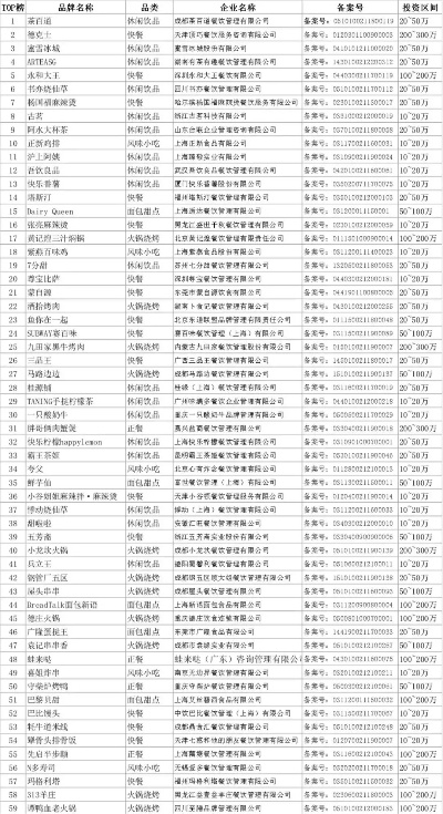 央视上榜加盟项目名单表