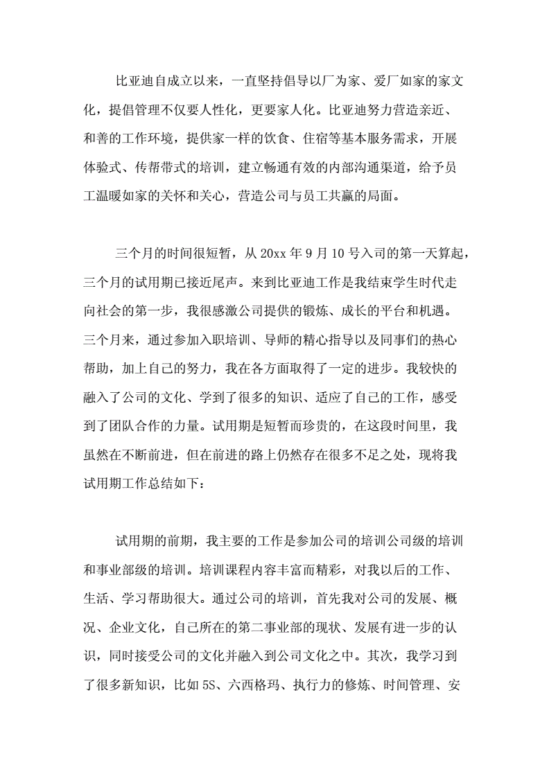 比亚迪工作总结 比亚迪工作总结一千字