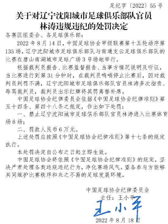 中国足协发布4人处罚决定 杨帆孙捷被禁赛5场