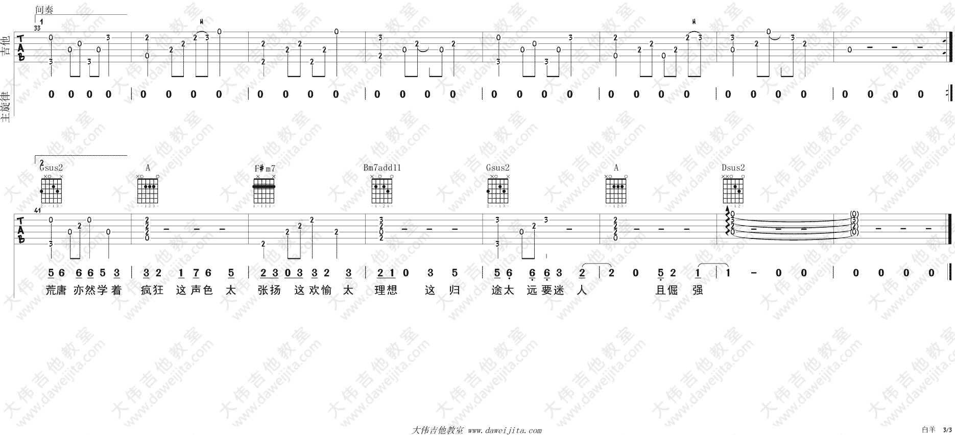 白羊吉他(白羊吉他谱c调简单版)