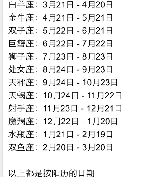 12星座月份表阳历(12星座的月份表是阳历吗)