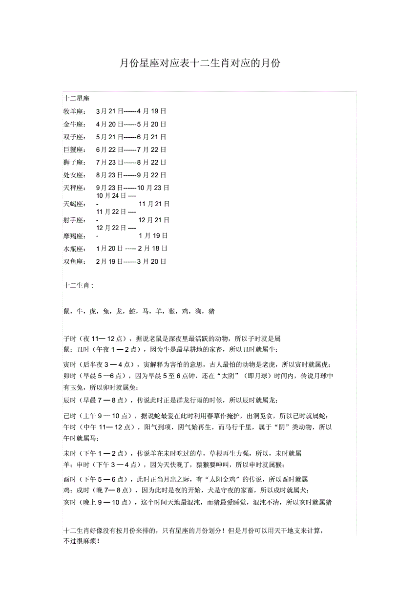 生日月份星座对照表(生日月份星座对照表图)